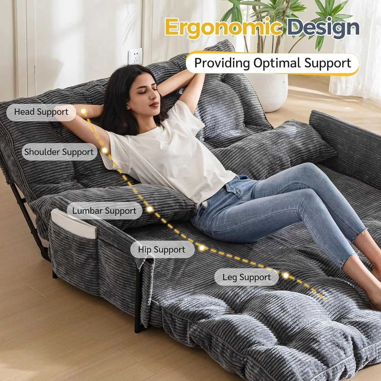 Customizable Dark Grey Floor Sofa Bed With Five Position Adjustment from PriceLows™