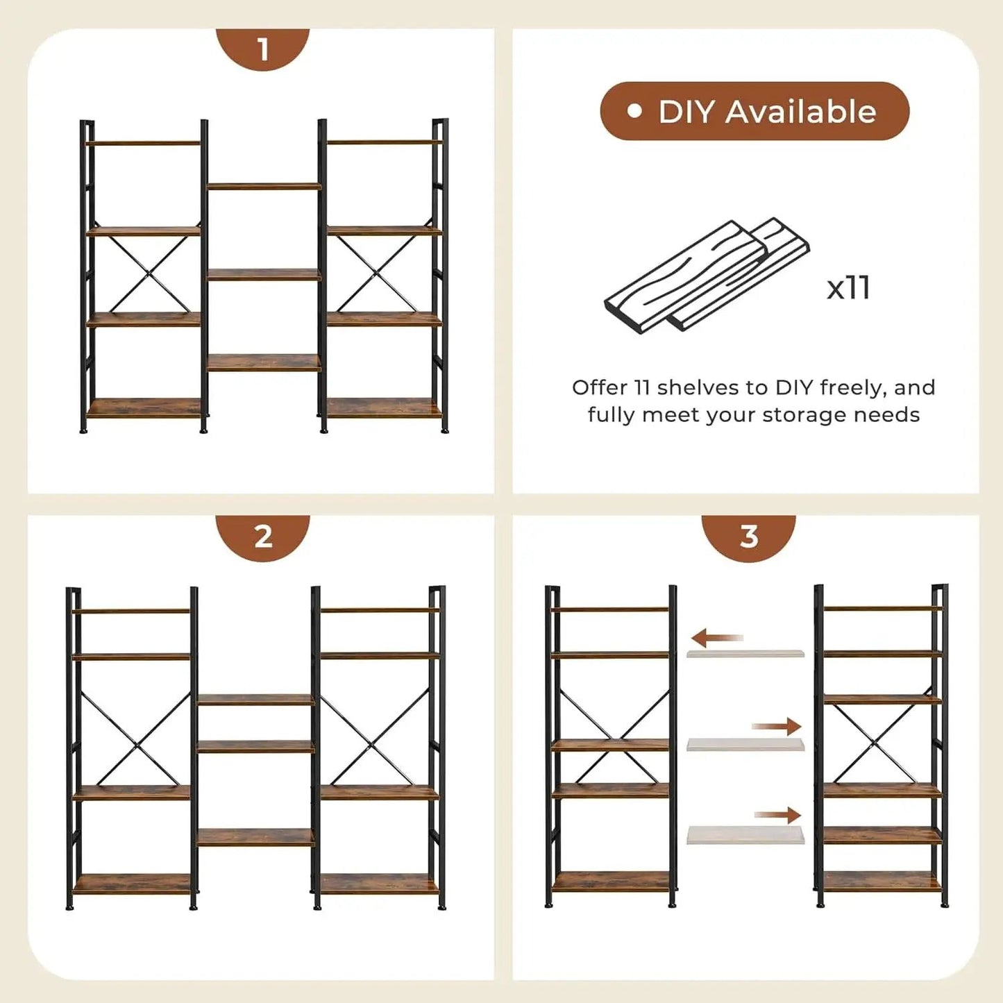 Rustic Brown Four Tier Bookshelf For Home Office Storage from PriceLows™