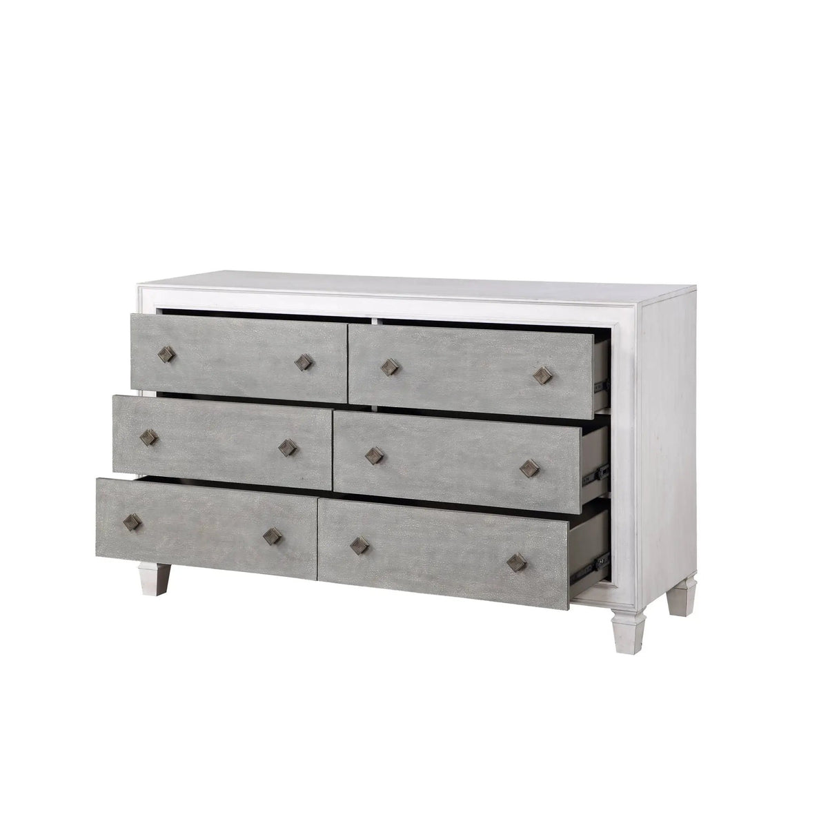 Katia Weathered Dresser | White | Full-Extension Metal Glides | Transitional Design
