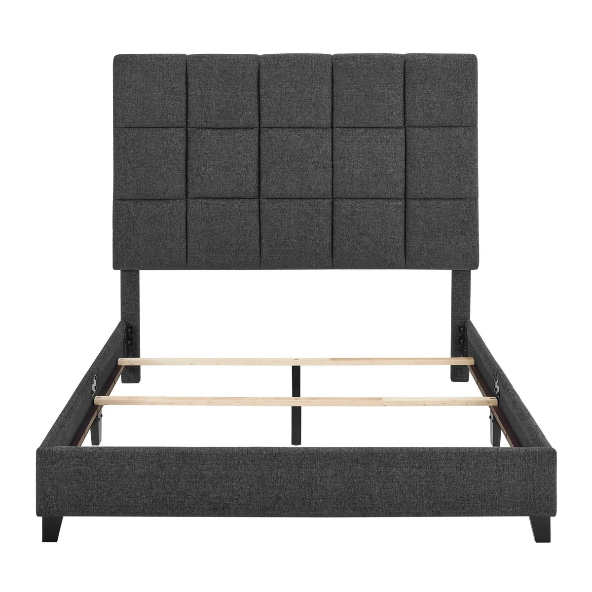 Squares Upholstered Headboard Platform Bed | Laminated Veneer Lumber | CNC-Cut Plywood Frame | 60 Inch Height