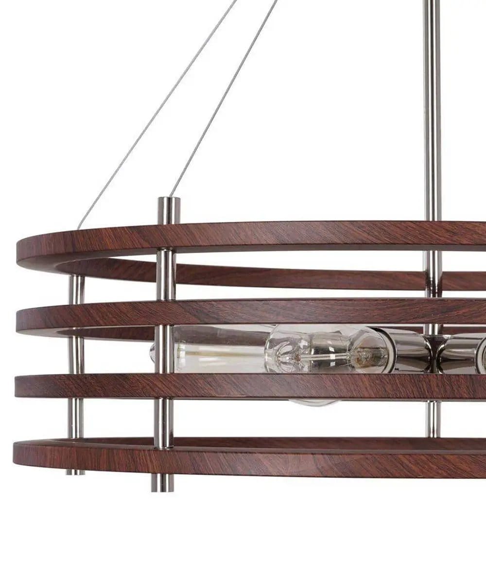 Pendant Light | Polished Nickel | 6 Light | 24 Inch Mahogany Wood