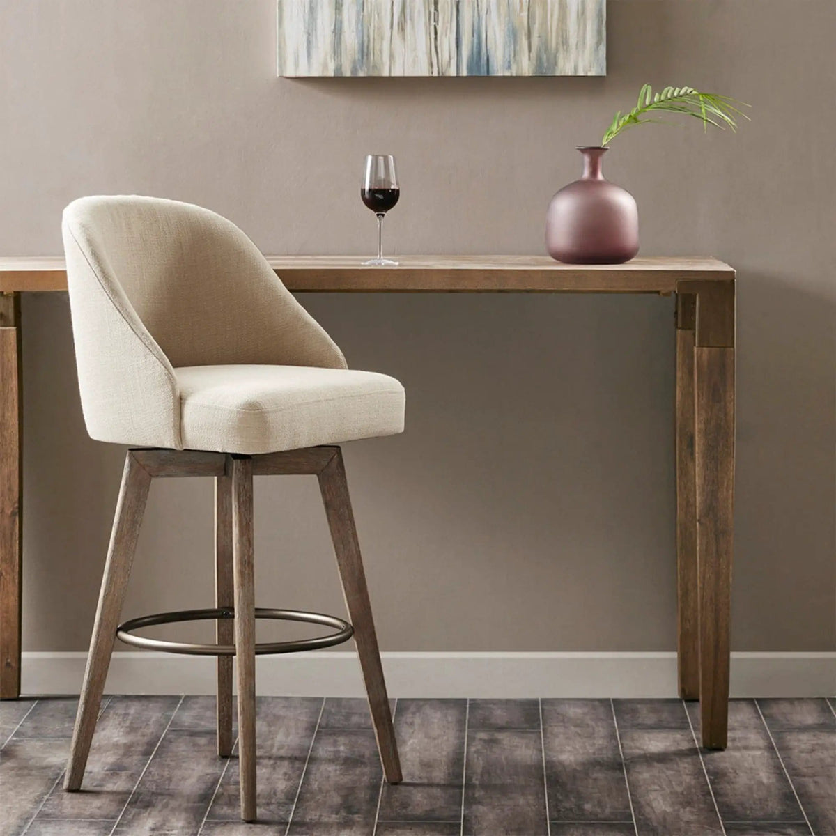 Bar Stool With Swivel Seat Sand Bar Height (28"-30") | 23 x 20 x 42.5 in | Solid Wood & Metal | Dining Room