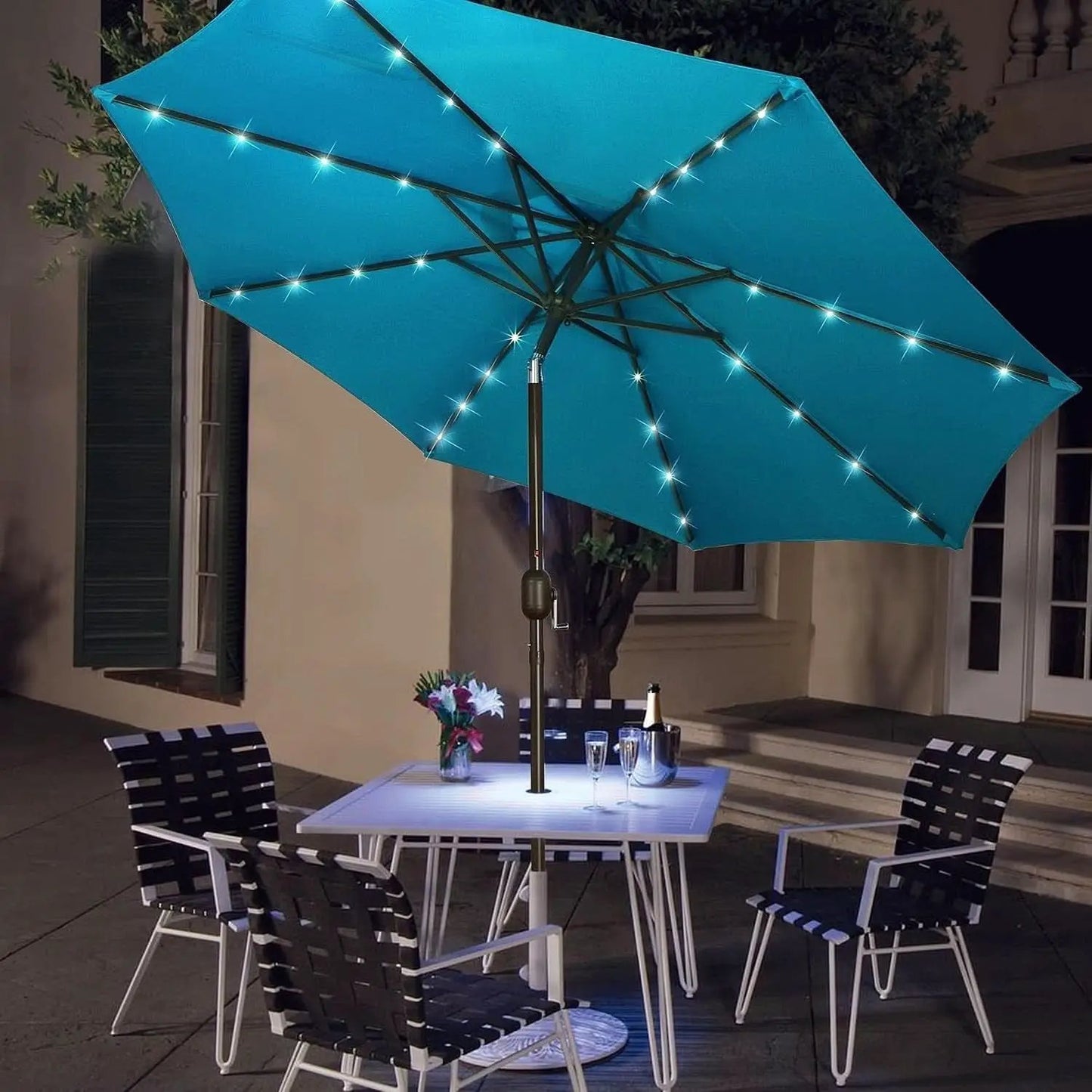9 Ft Solar LED Patio Umbrella With Tilt And Crank Cerulean from PriceLows™