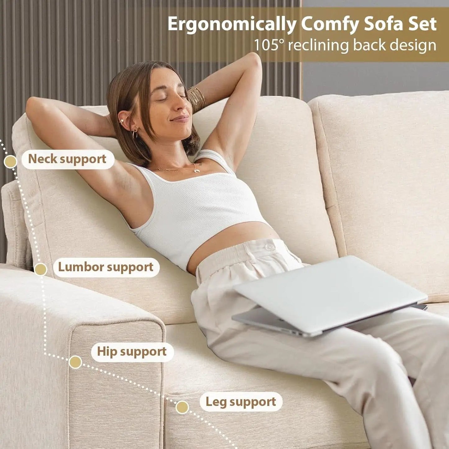 Seventy One Inch Beige Chenille Modular Sofa Collection from PriceLows™