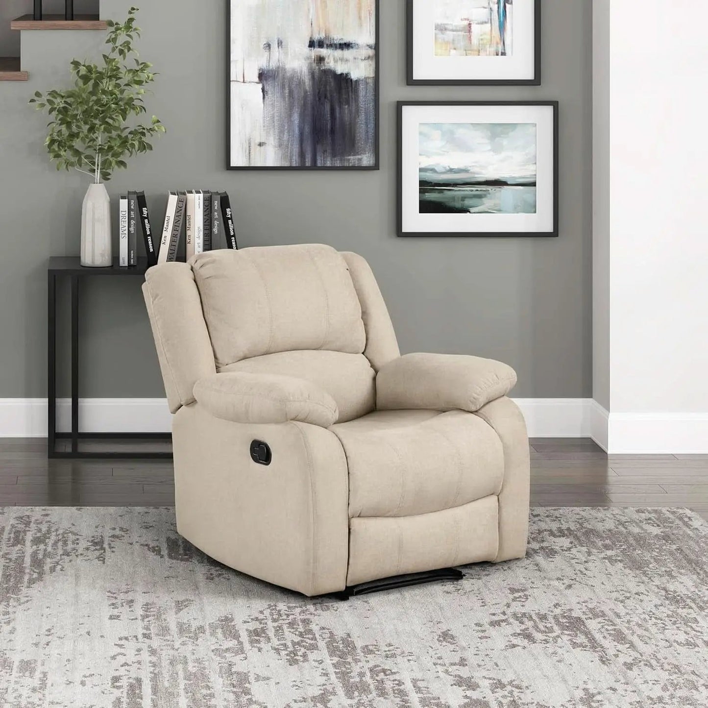 Oatmeal Wall Hugger Manual Recliner Chair For Living Room from PriceLows™