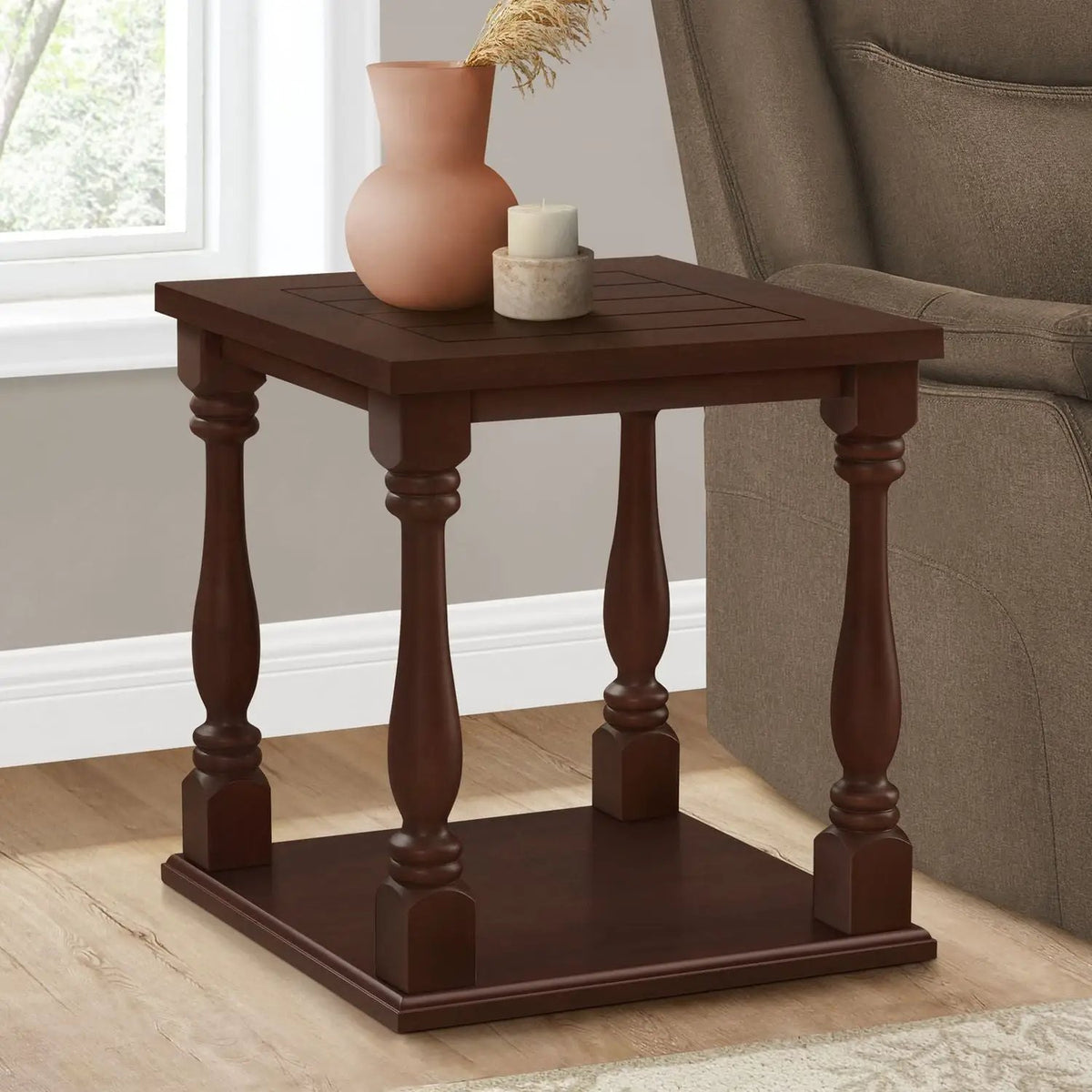 Traditional Accent Table | 2 Tier | Square Shape | Espresso Finish