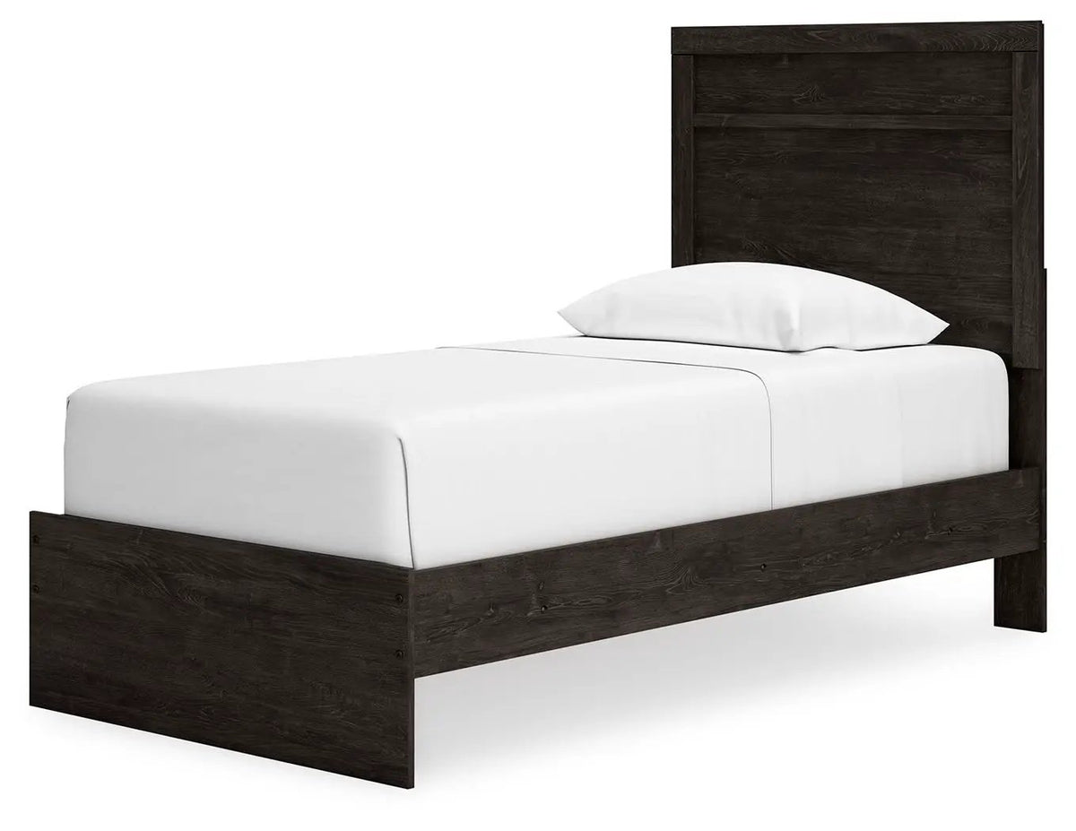 Belachime Panel Bed | Twin Size | Warm Oak Grain Finish | Modern Clean-Lined Style