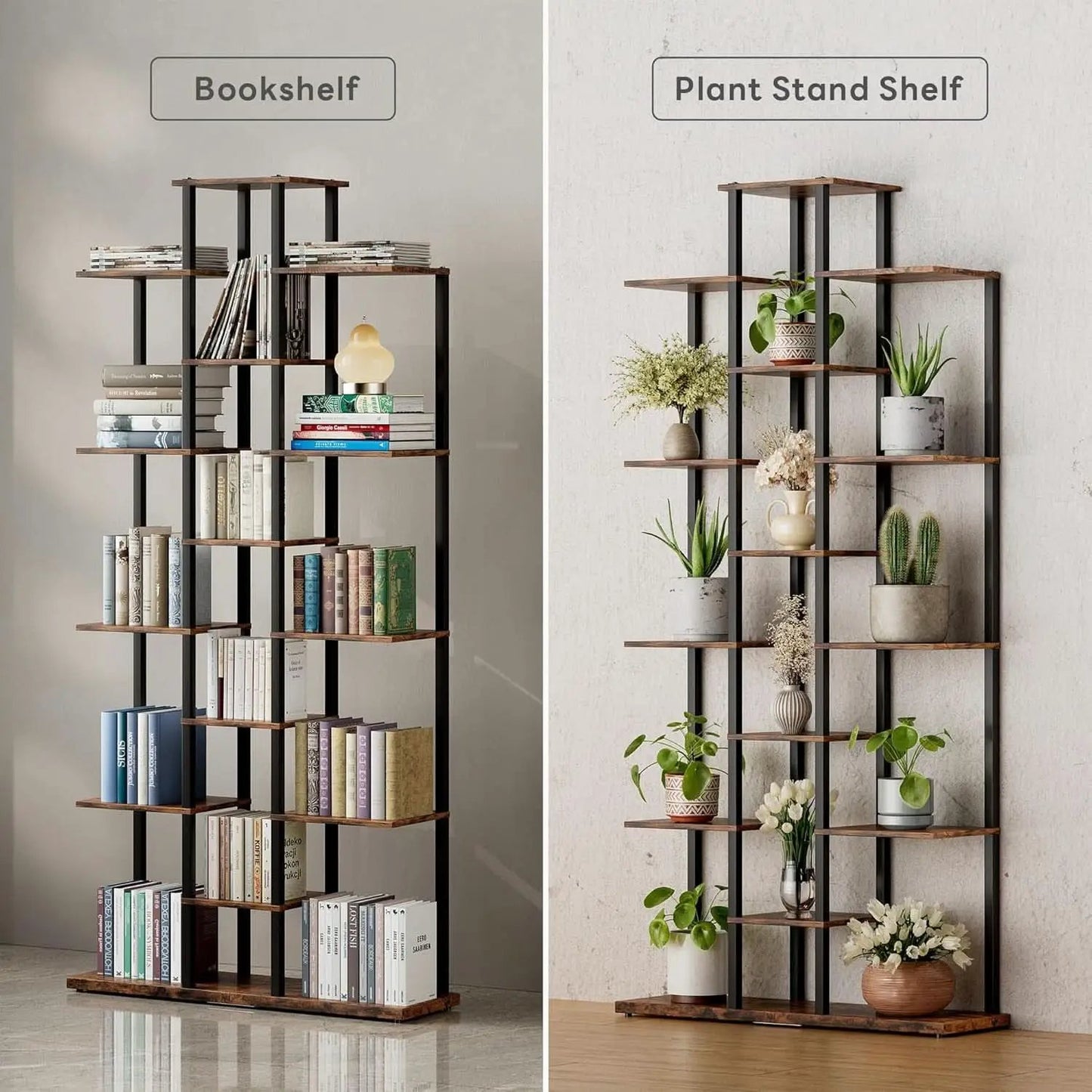 Rustic Brown 6 Tier Bookshelf For Small Living Room from PriceLows™