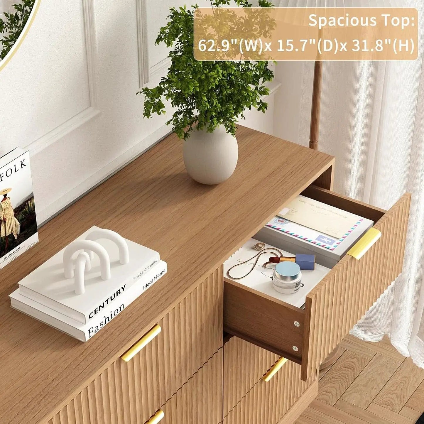 SixtyThreeInch Dresser With Deep Drawers NaturalFinish from PriceLows™
