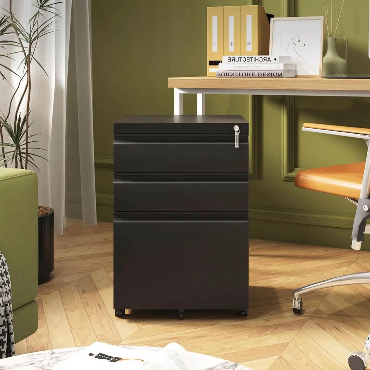 3 Drawer File Cabinet Under Desk Mobile Filing Cabinet With Lock For A4 Letter Legal Files Black from PriceLows™