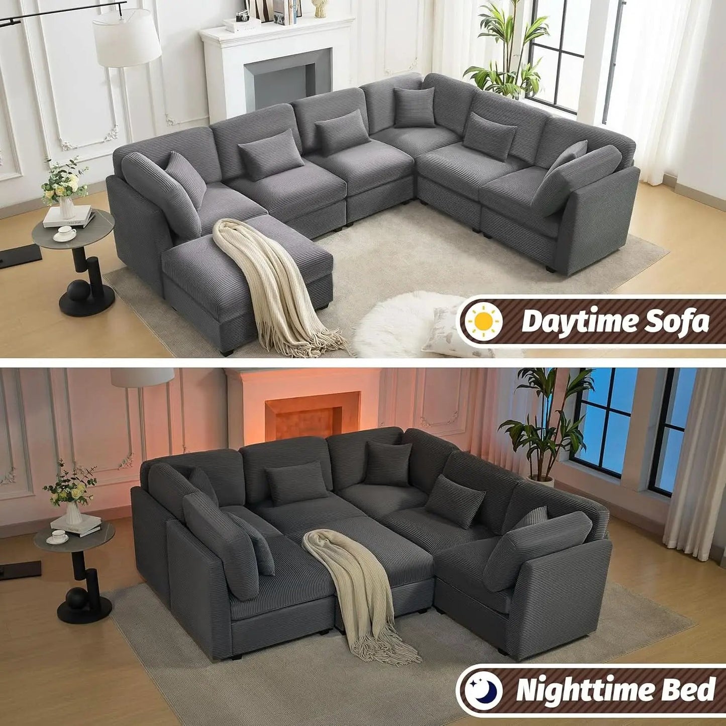 125Inch Oversized Corduroy Cloud Sleeper Grey Sofa from PriceLows™