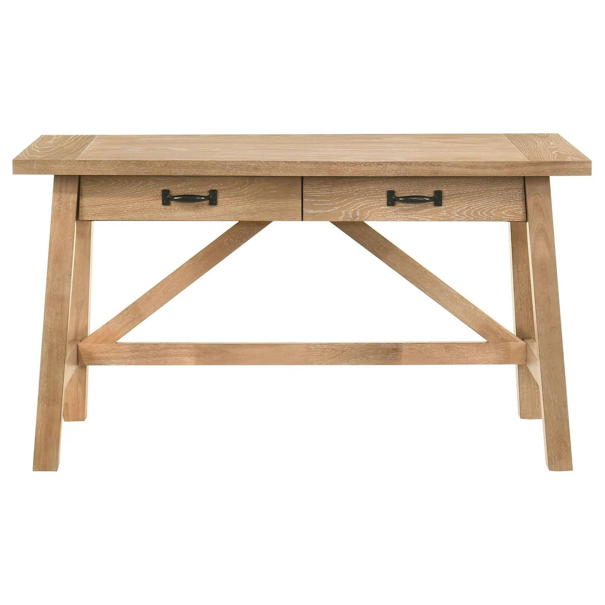 Fabian 54-inch 2-drawer Computer Writing Desk Distressed Light | 54 x 23.25 x 30 in | Rubberwood & Engineered Wood | Brown