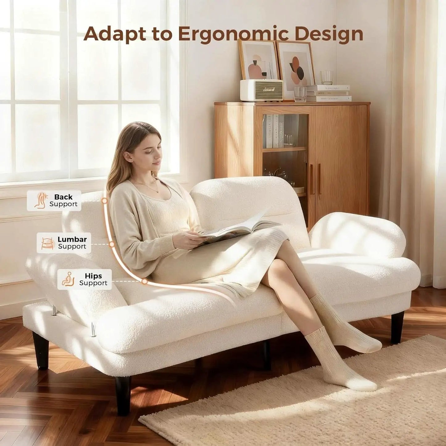 Beige Seventy Nine Inches Futon Sofa Bed Convertible from PriceLows™