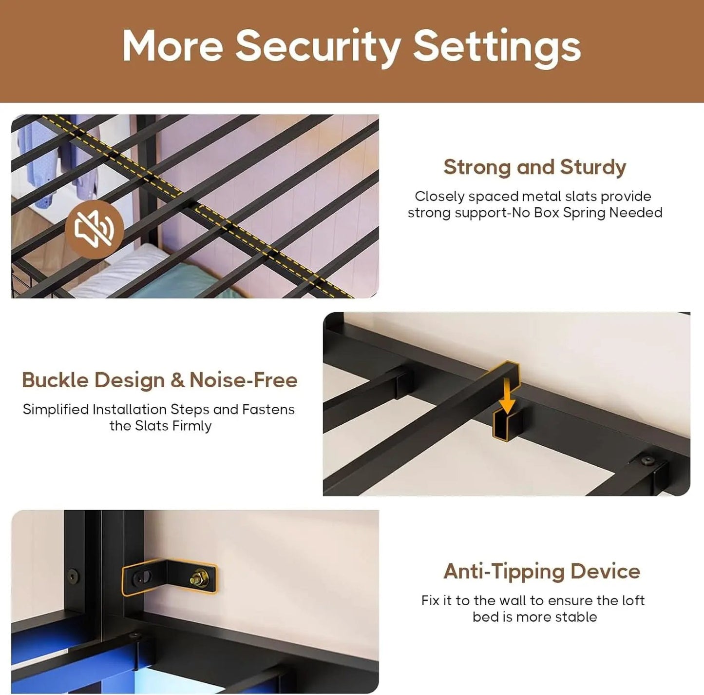 Black Full Over Twin Metal Bunk Bed With Desk LED Lights from PriceLows™