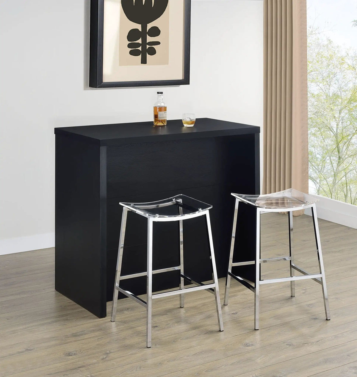 Topanga Engineered Wood Freestanding Home Bar | 47.25 x 23.5 x 43.5 in | Engineered Wood & Metal | Black