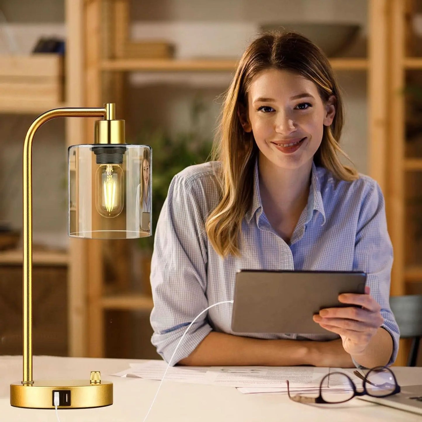 Set Of 2 Gold Table Lamps With 2 USB Ports Dimmable from PriceLows™