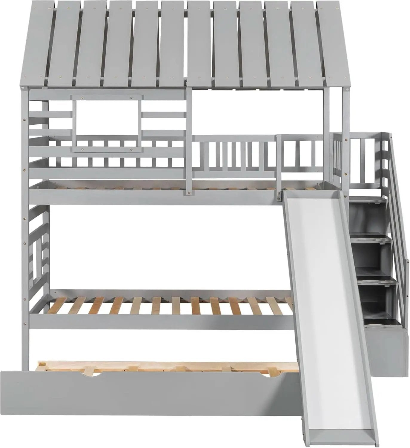 Twin Over Twin Bunk Bed With Slide For Kids Room Decor from PriceLows™