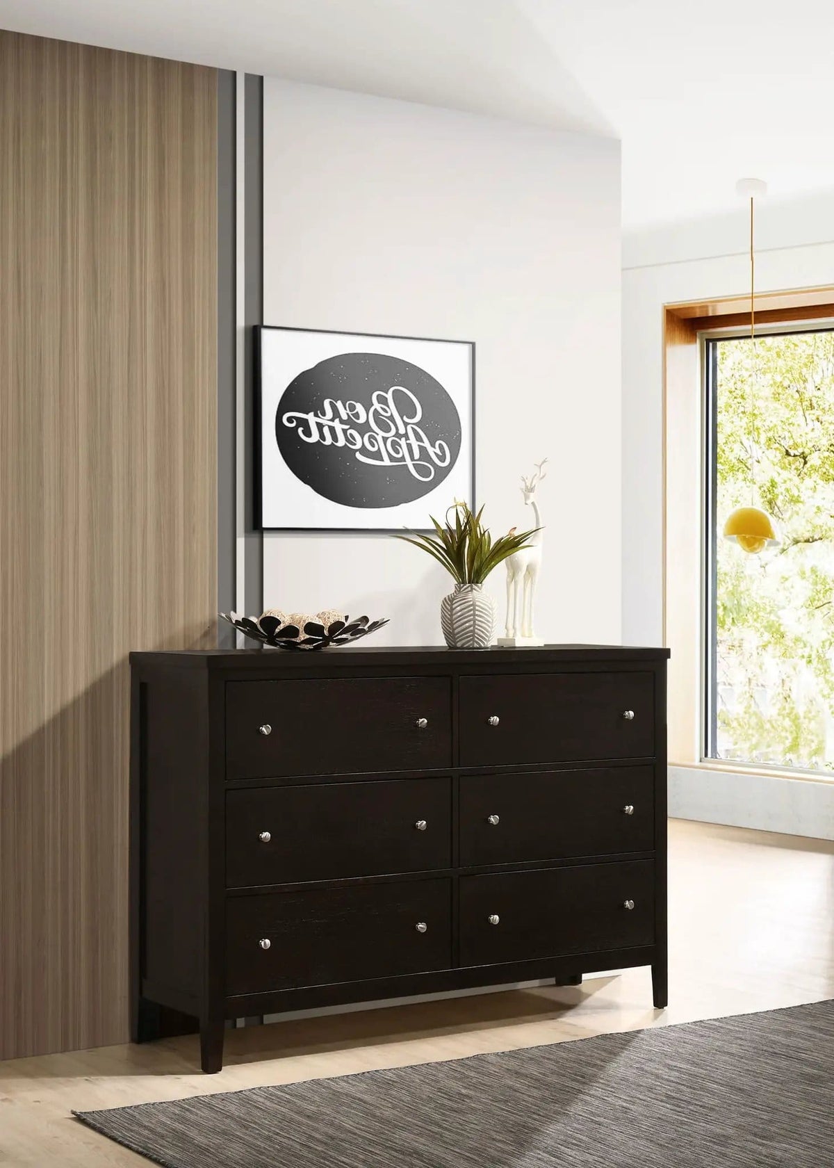 Carlton 6-drawer Dresser | 56.25 x 15.25 x 38.75 in | Rubberwood & Engineered Wood | Cappuccino