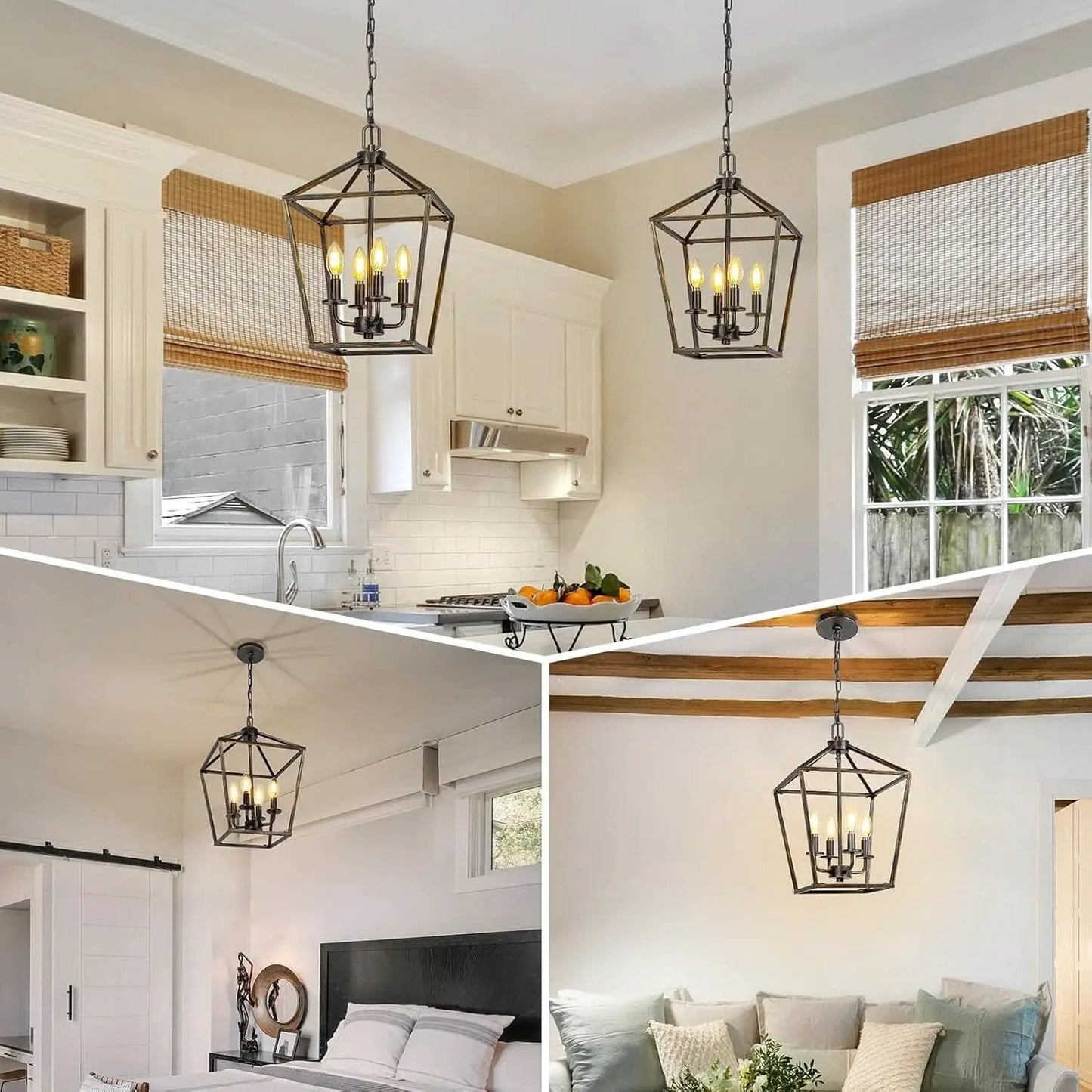 Industrial Black and Gold 4 Light Chandelier With Adjustable Chain from PriceLows™