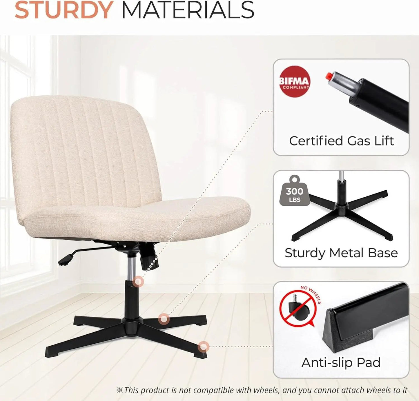 Beige Height Adjustable Swivel Office Desk Chair For Home Office from PriceLows™