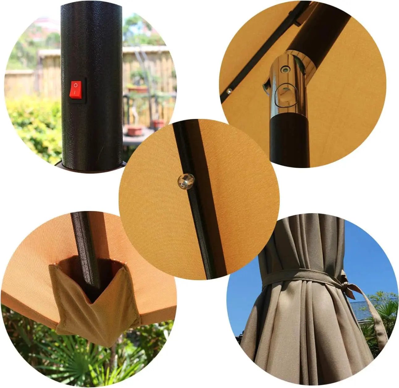 9 Ft Solar LED Lighted Patio Umbrella With Tilt And Crank Lift Light Tan from PriceLows™