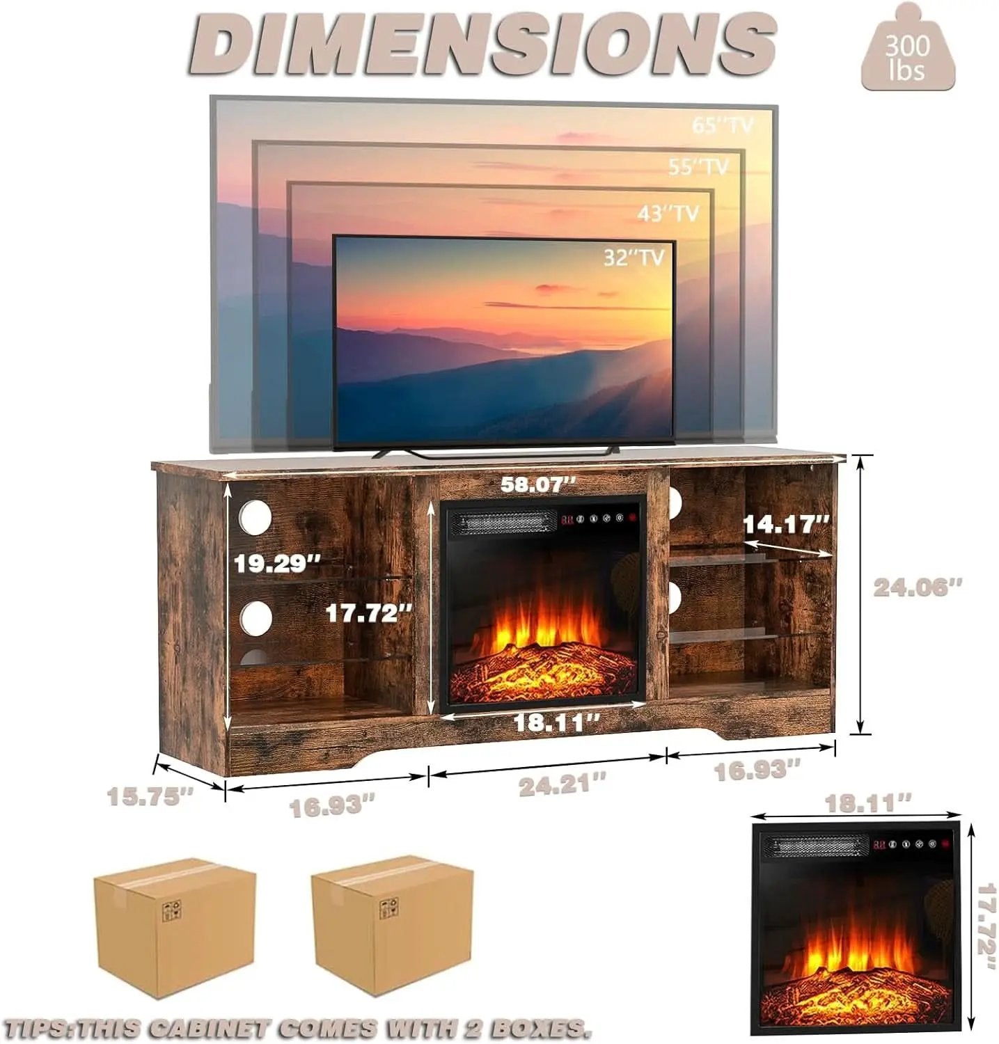 58 Inch Electric Fireplace TV Stand For 65 Inch Televisions from PriceLows™