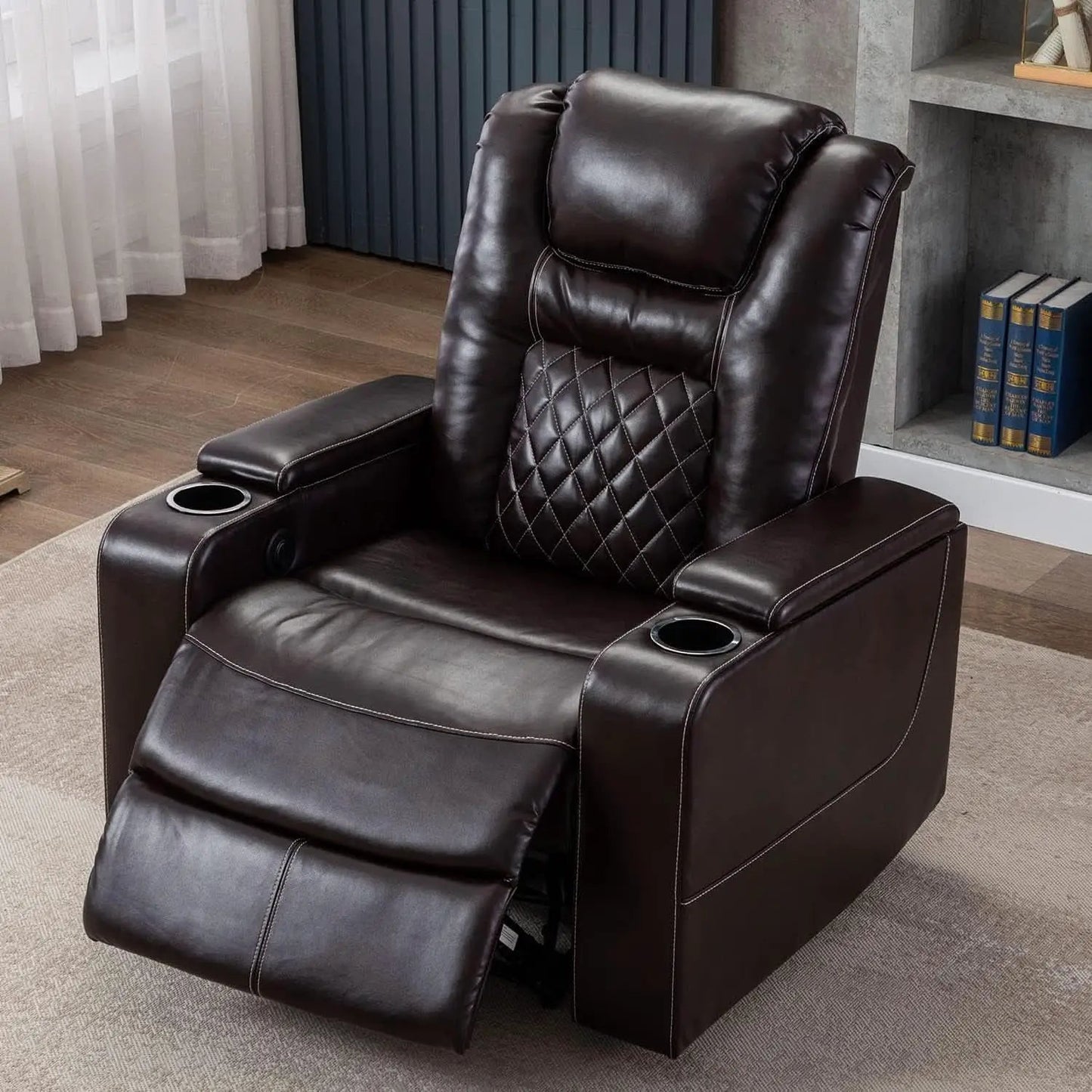Power Recliner Chair With USB Ports And Cup Holders Brown from PriceLows™