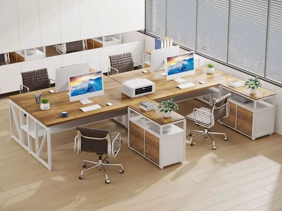 L Shaped Desk Walnut Sixty Three Inch Executive Desk from PriceLows™