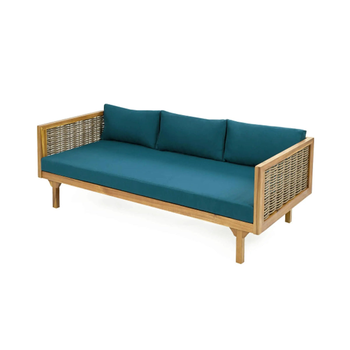 Acacia Wood Daybed Sofa | 3-Seater Outdoor Design | Water-Resistant Cushions | Open Slat Backrest