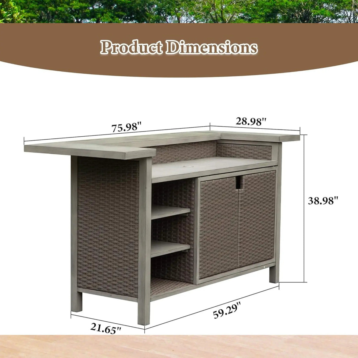 Outdoor Patio Bar Table | All-Weather Aluminum Frame | Wood-Grain Finish | 1.9 Inch Umbrella Hole