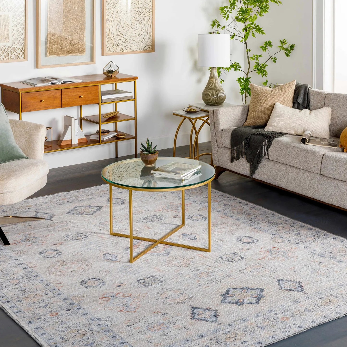 Beige Beckett Vintage Washable Area Rug from PriceLows™
