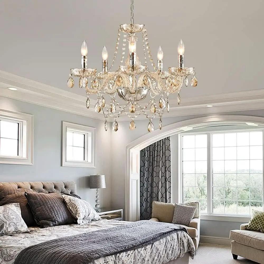 Champagne Crystal Chandelier 5 Light Modern Bedroom from PriceLows™