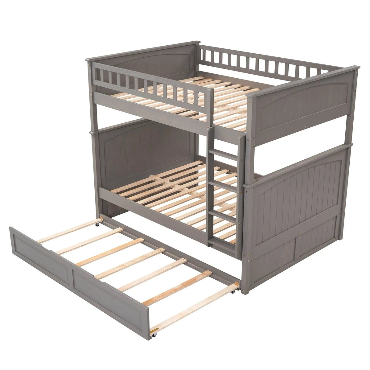 Bunk Bed With Twin Size Trundle, Guardrails | 79.1 x 58.4 x 65.6 in | Pine Wood & Plywood | Bedroom