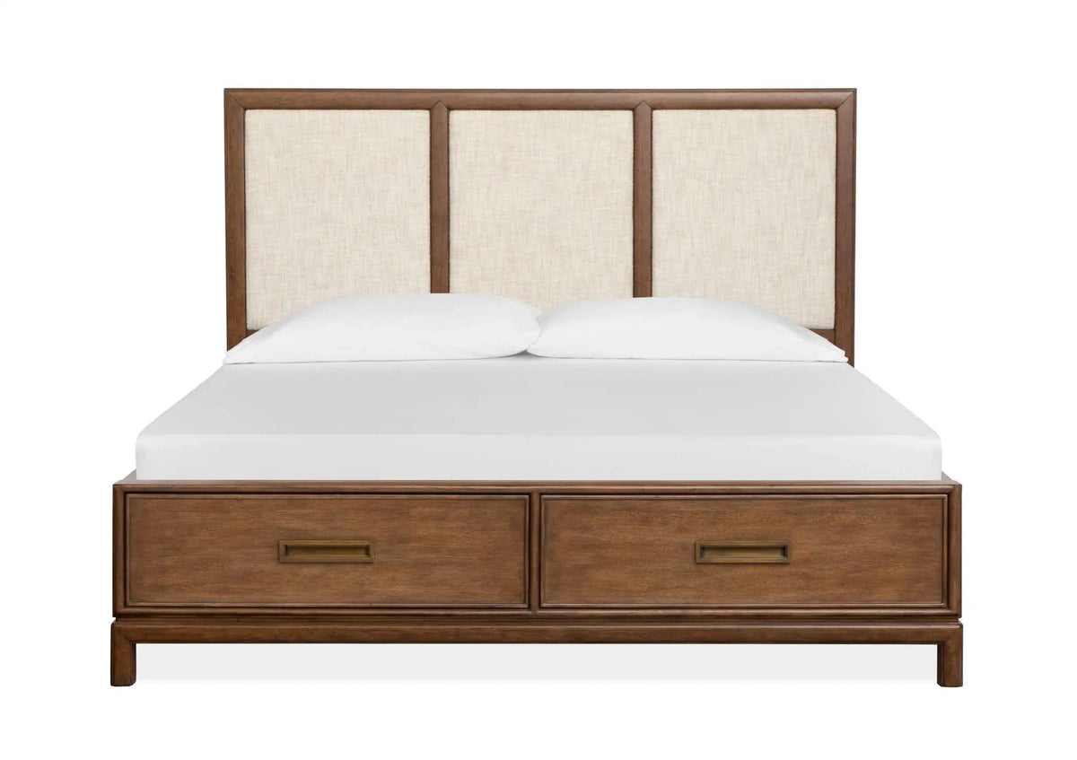Ridgefield Complete Panel Storage Bed With Upholstered Headboard | 3 Pieces | Bedroom Furniture | Bedroom