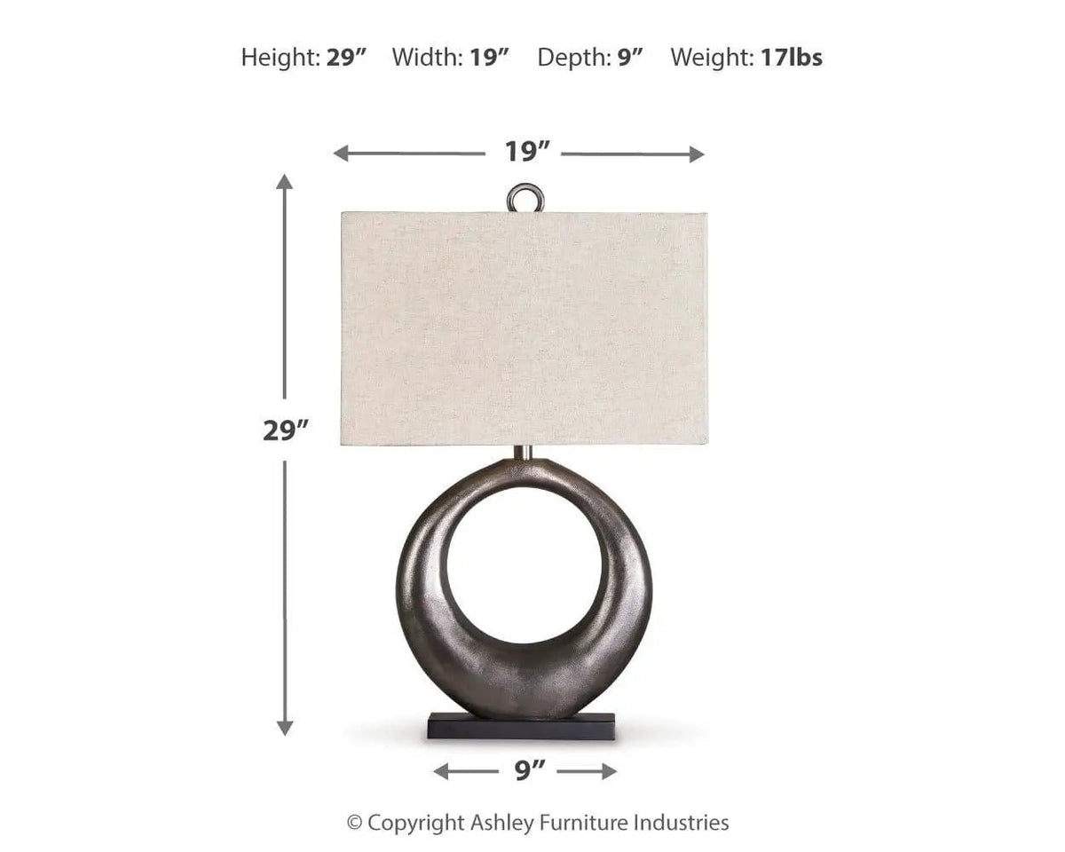 Saria Metal Table Lamp | 19 x 8.88 x 29 in | Fabric & Metal | Antique Silver Finish