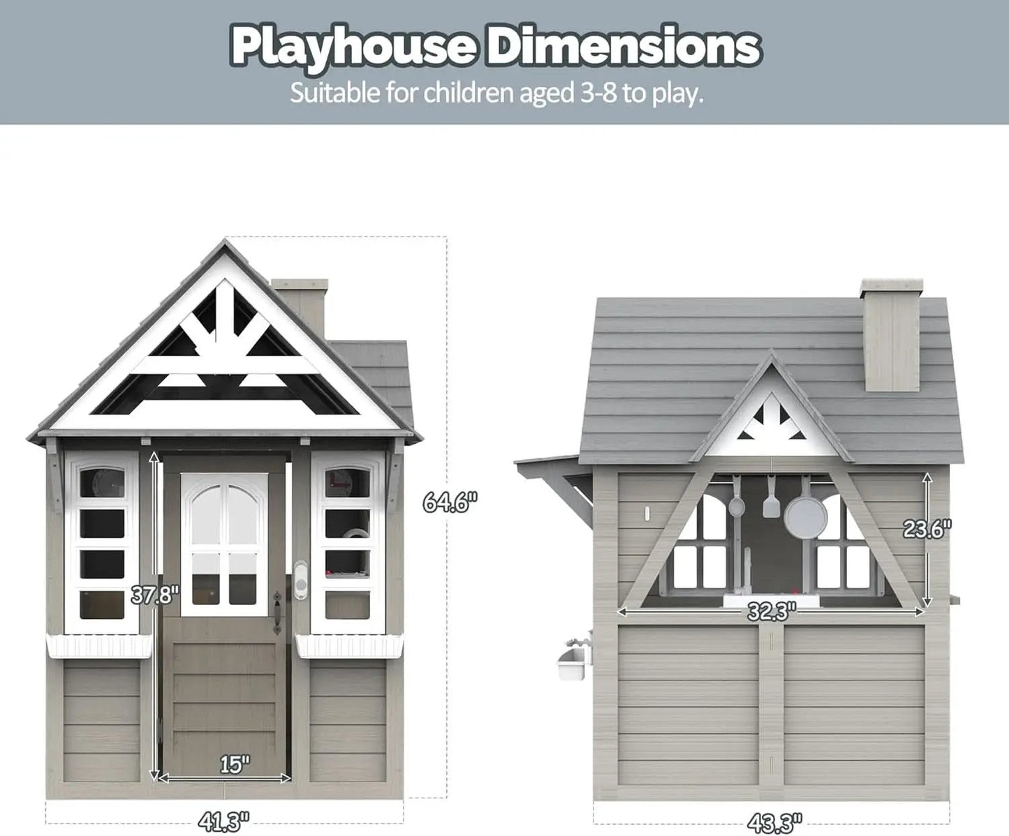 Gray Weatherproof Outdoor Wooden Playhouse With Sink from PriceLows™