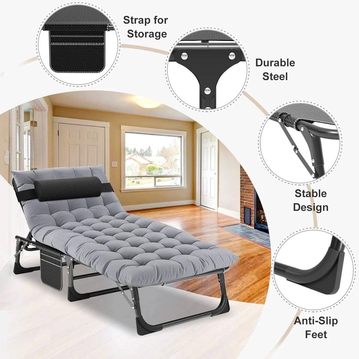 Five Position Adjustable Padded Outdoor Lounge Chair from PriceLows™