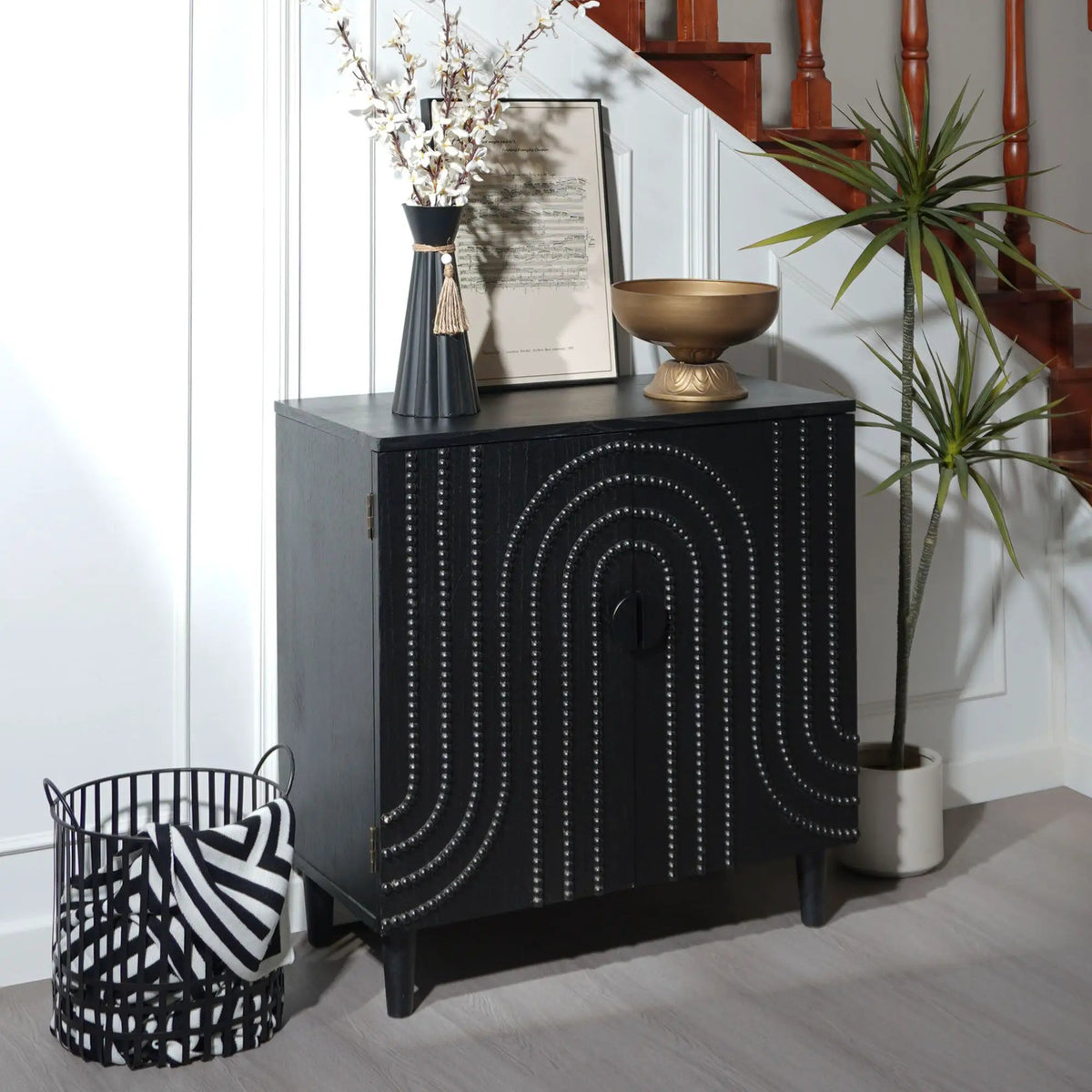 Two Door Storage Cabinet | Adjustable Shelf | Rainbow Wood Bead | Matte Black