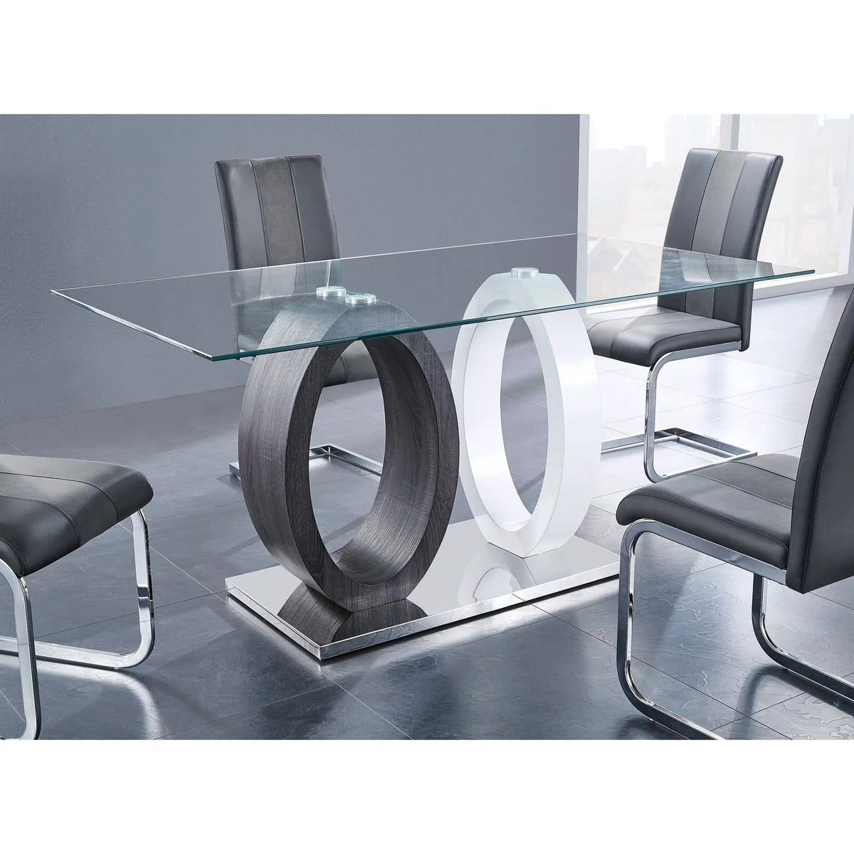 Royce Dining Table Ecom | 63 x 35.43 x 29.92 in | Glass & Steel | Dining Room
