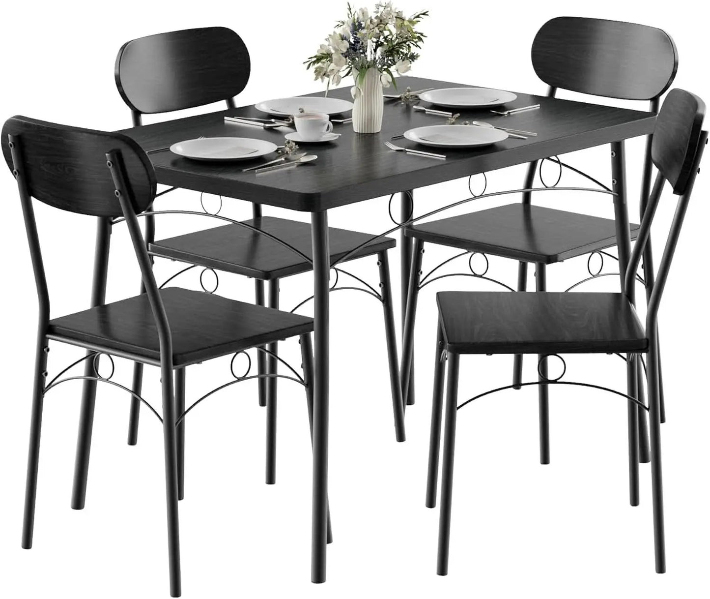 Black MDF Space Saving Dining Room Table Set With Chairs For Four from PriceLows™
