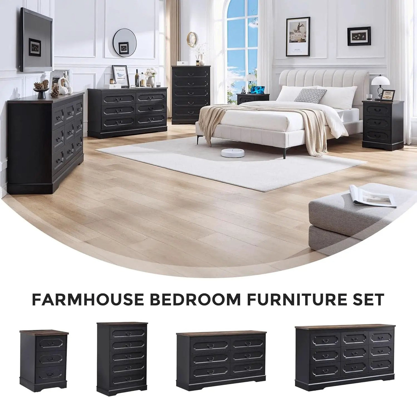 Premium Charcoal Farmhouse Dresser With Five Drawers from PriceLows™