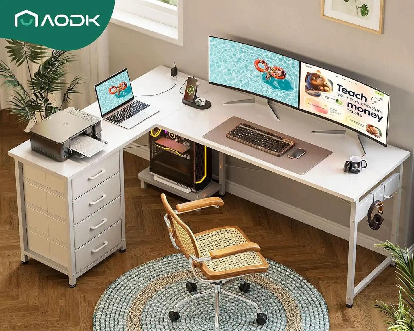 L Shaped Desk 61 Inch With USB Ports For Home Office from PriceLows™