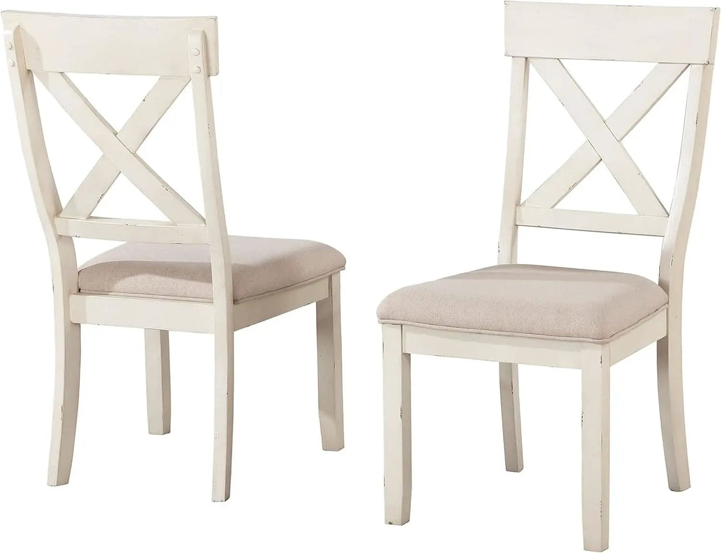 Prato Wood Cross Back Dining Chairs Antique White Tan from PriceLows™