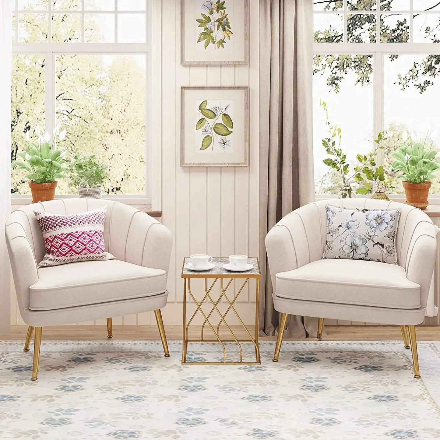 Modern Beige Velvet Accent Chair With Gold Metal Legs from PriceLows™