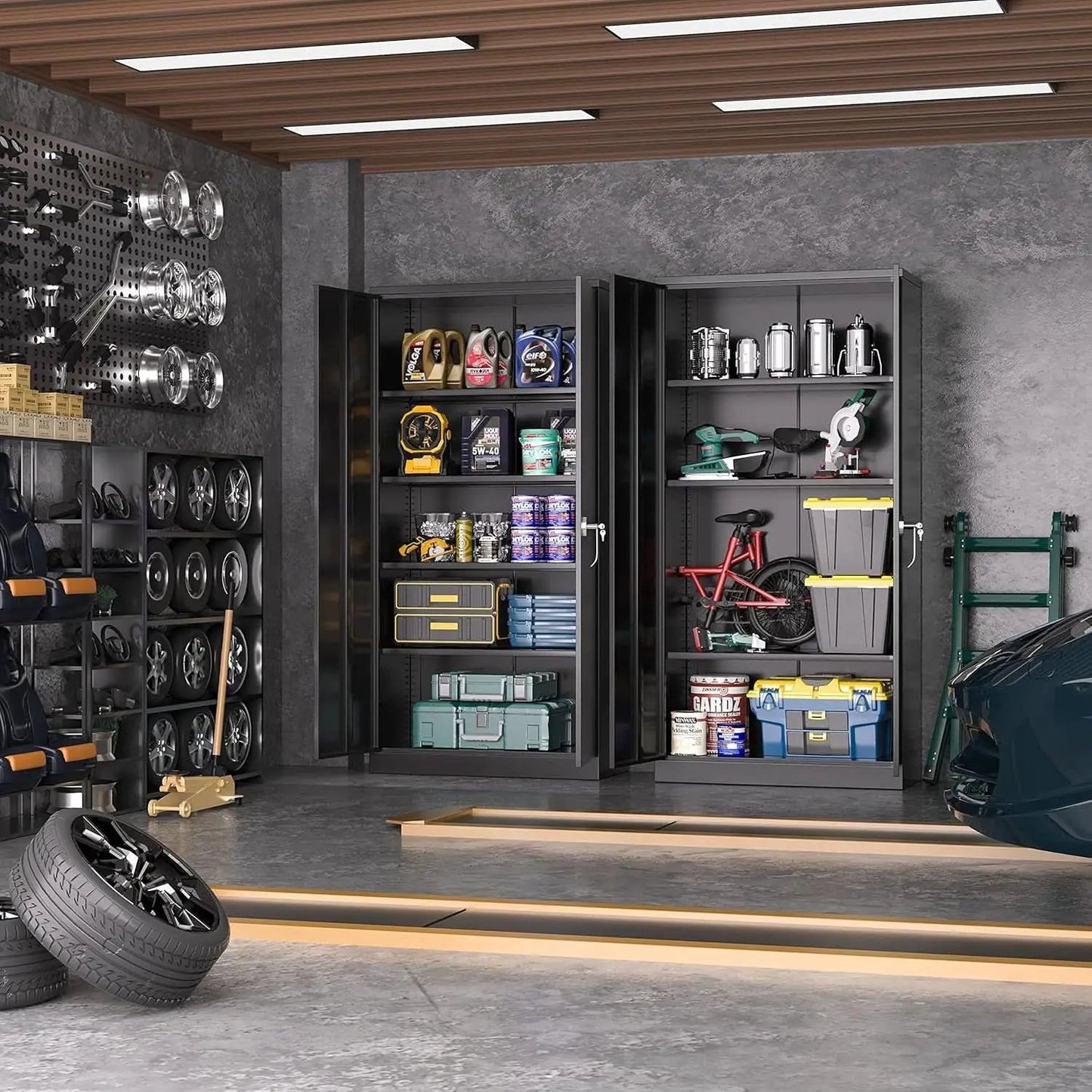 Black Metal Storage Cabinet With Lockable Shelves Heavy Duty from PriceLows™