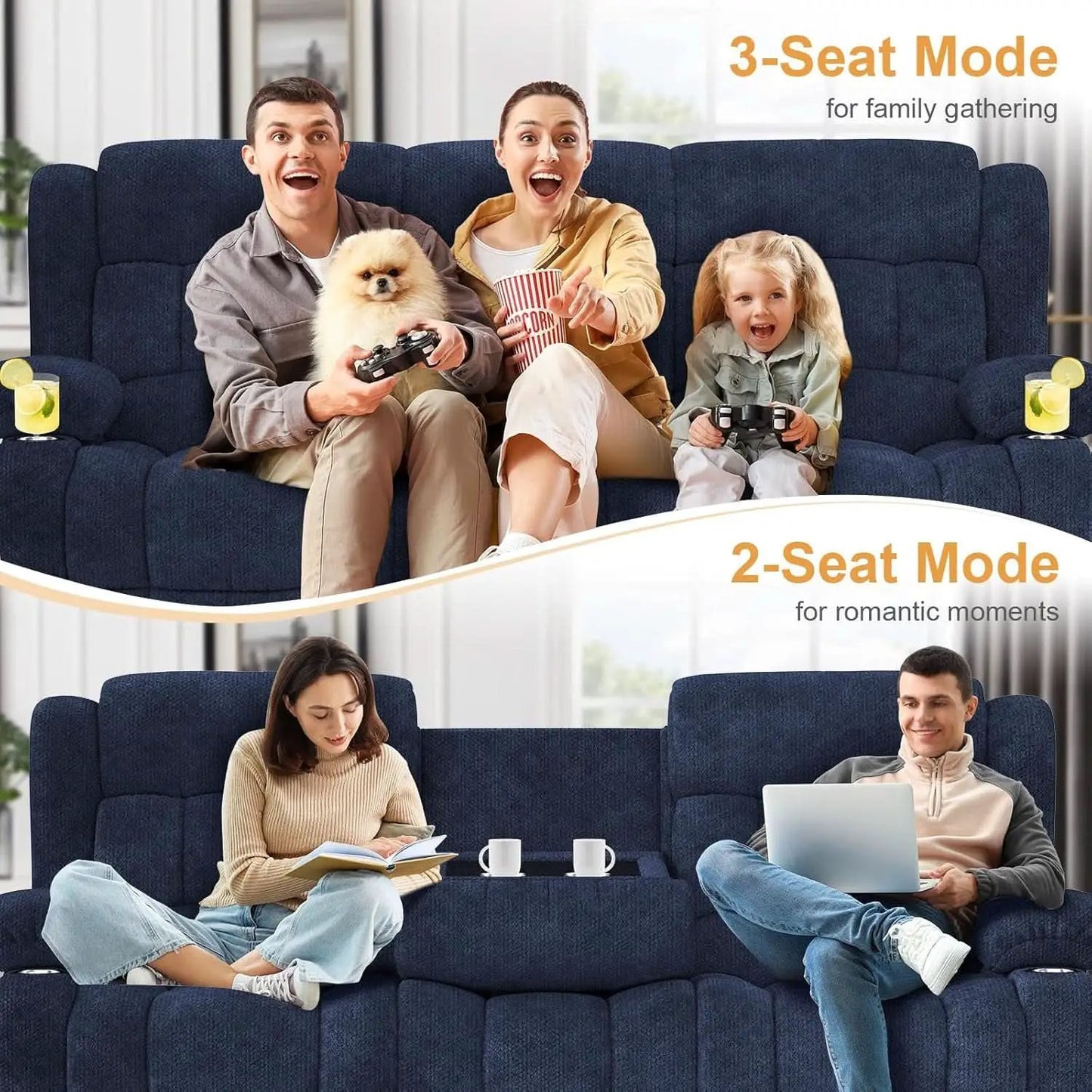 Blue Loveseat Recliner Sofa With Flip Backrest Manual from PriceLows™