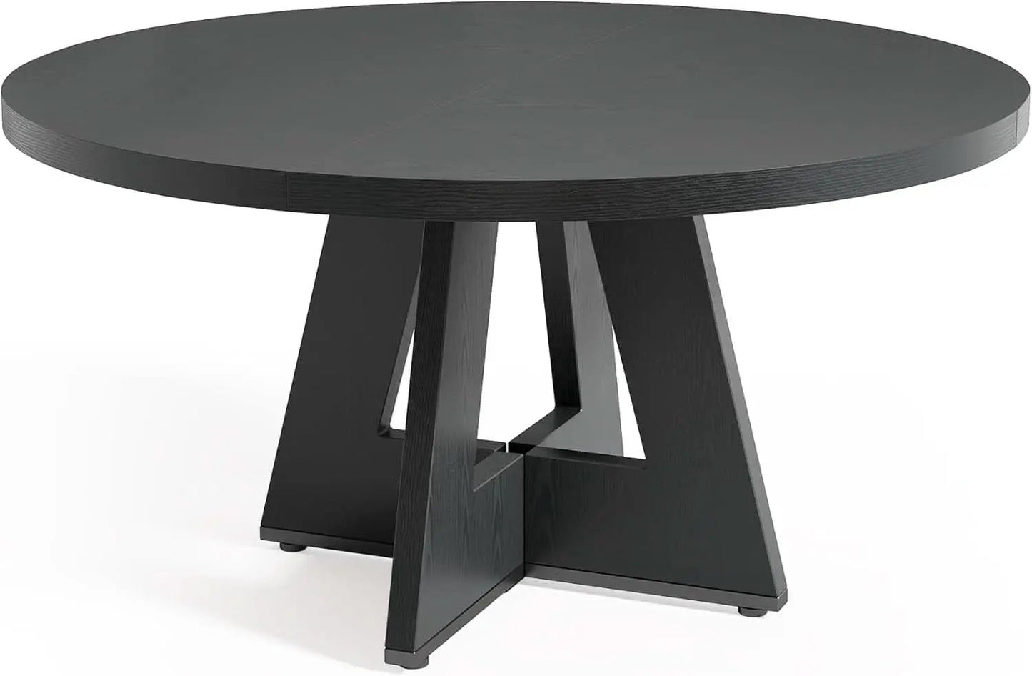 47 Inch Round Dining Table Black With Wooden Pedestal Base from PriceLows™