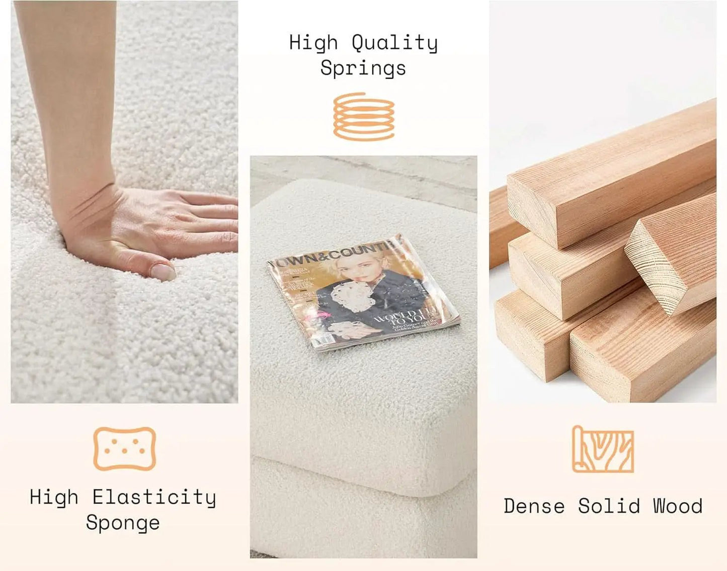 Oversized Off white Bouclé Fabric Ottoman With Metal Legs from PriceLows™