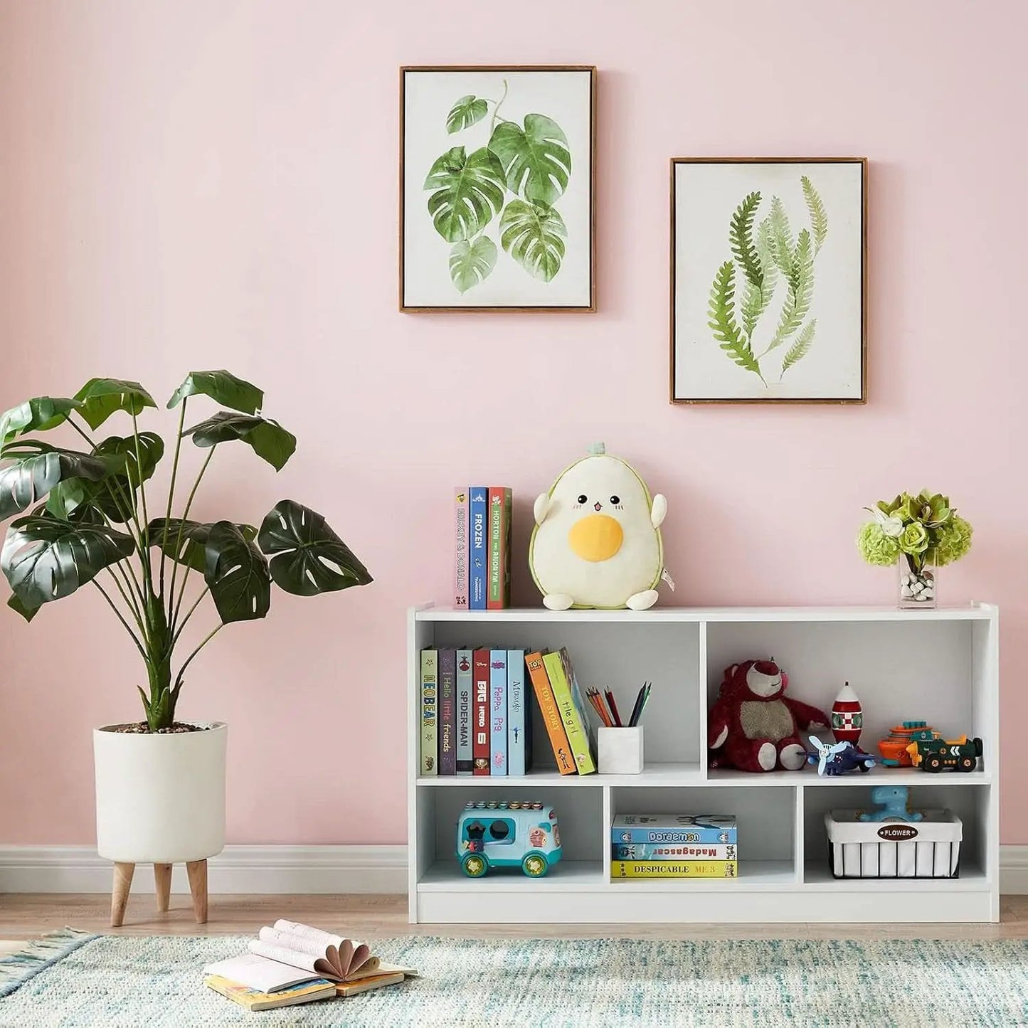 Wooden Toy Organizer and Bookshelf 5 Section Kid Storage from PriceLows™