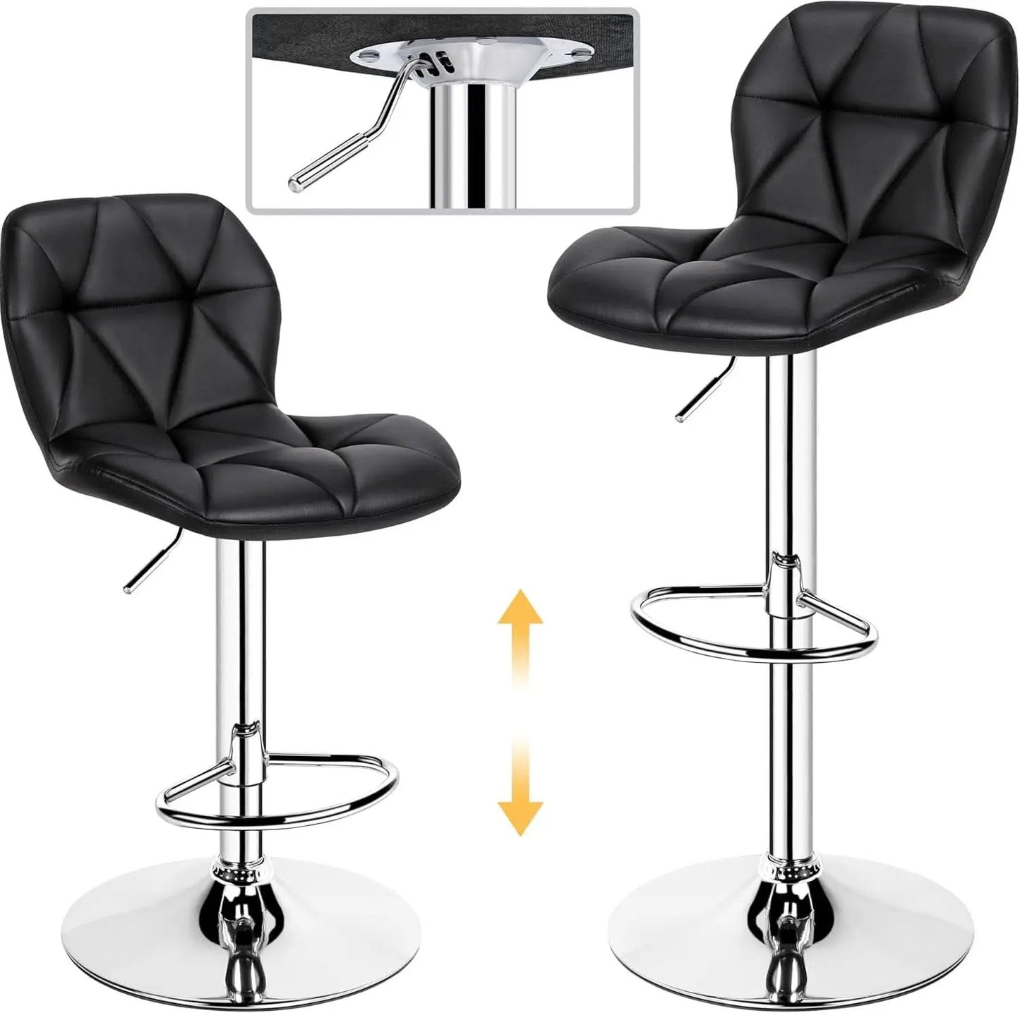 Set Of 2 Modern Adjustable Black PU Leather Bar Stools from PriceLows™